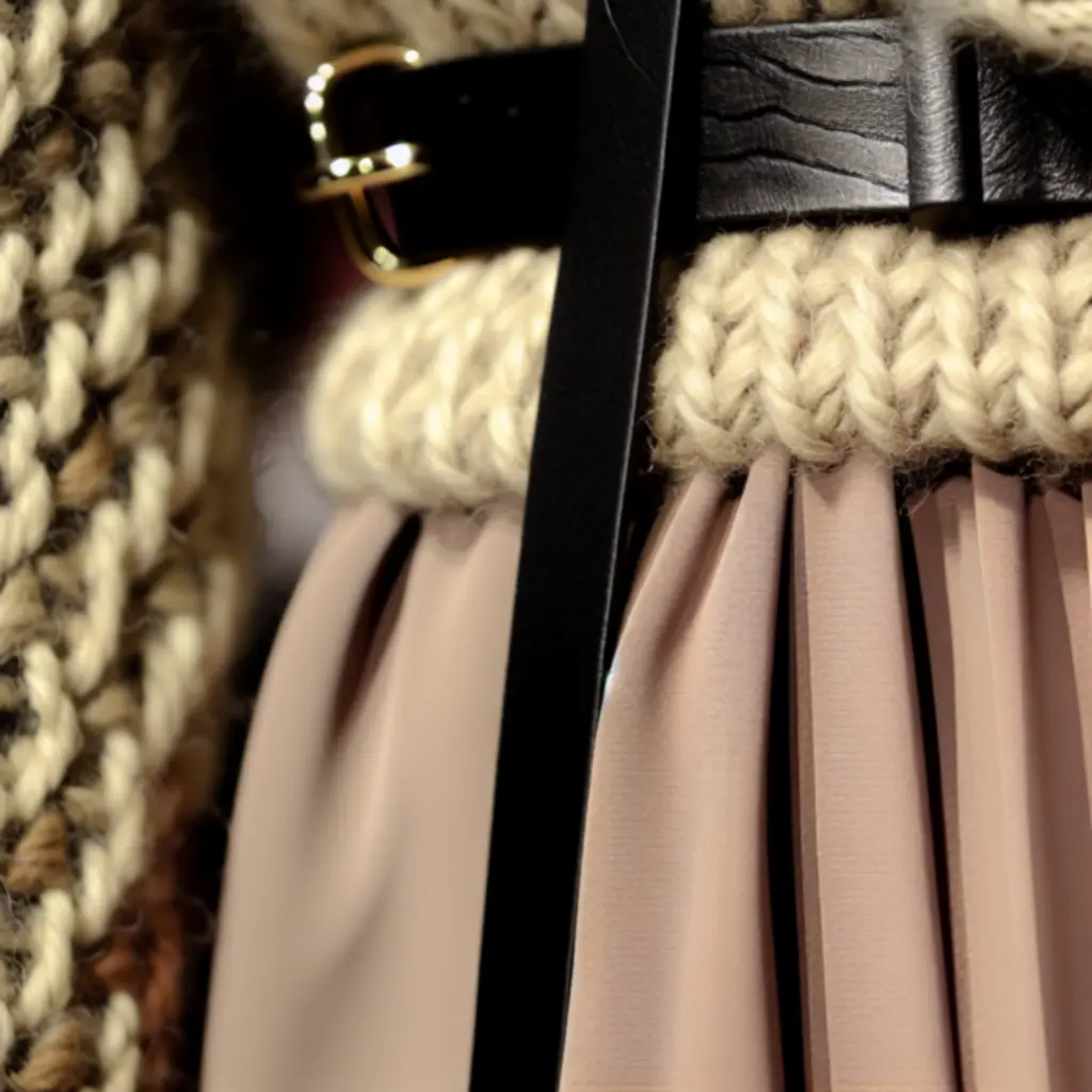 Close-up detail of layered textures including cashmere and leather